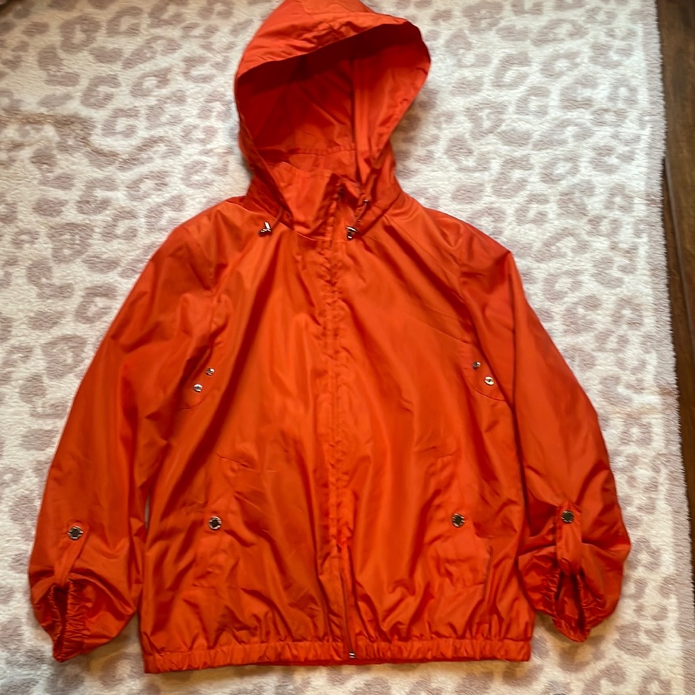 Ellen Tracy orange rain  jacket Petite Medium
